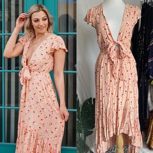 OLIVACEOUS Blossom High-Low Maxi Dress